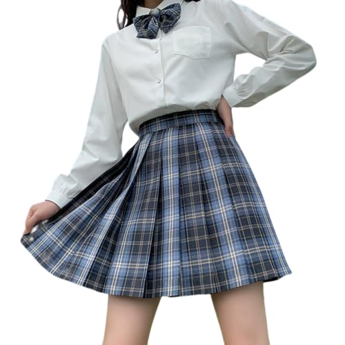 [COSSA] 制服 スカート プリーツスカート コスプレ JK 女子高生 制服セット チェックスカート リボン キャンパス パーティー コスプレ 写真撮影 遊園地 文化祭 卒業式 プリーツスカート+リボン 2点セット