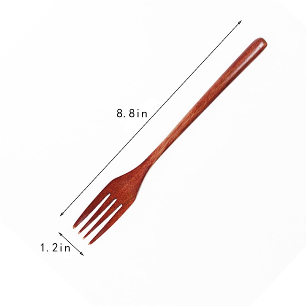2 Pieces Wooden Forks, 8.8"" Wood Utensils Set, Kitchen Dinner Fork for Food, Desserts, Salad, Fruit, Wood Cutlery for Travel, Brown — Amazon image 2