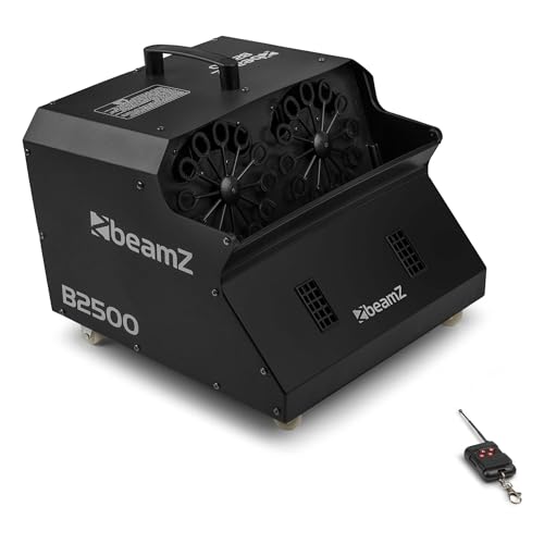 Beamz, macchina per bolle di sapone grandi Bubble Double Maker, con telecomando, 2 rotelle, 2 potenti ventilatori, rete di funzionamento, di color argento, B2500