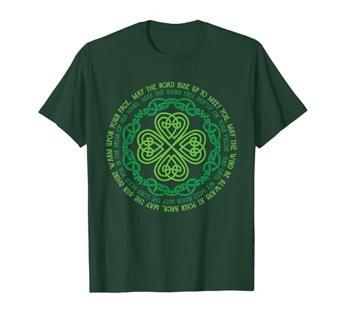 Irish Blessing Celtic Knot & 4-Leaf Clover Luck T-Shirt, Men, Dark Green, Large