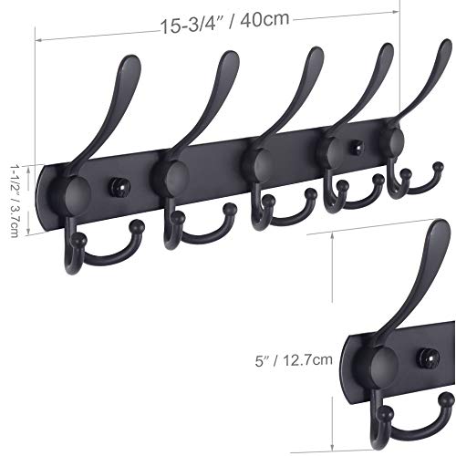 Webi Coat Rack Wall Mounted,5 Tri Hooks For Hanging,Hook Rack,Hook Rail,Coat Hanger Wall Mount For Jacket,Clothes,Hats,Towel,Black,2 Packs #TOP2