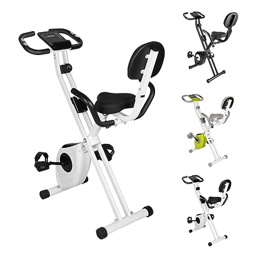 Dskeuzeew Bicicleta estática plegable, bicicleta estática magnética plegable para interiores con pantalla LCD y sensor de frecuencia cardíaca, equipo de ejercicio para entrenamiento en casa