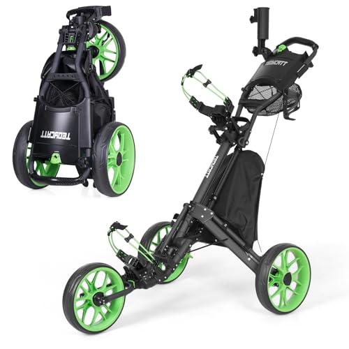 Tedycatt 3 Wheels Golf Pull Cart: Upright Golf Push Cart, Portable Quick Fold Push Hand Cart Golf...