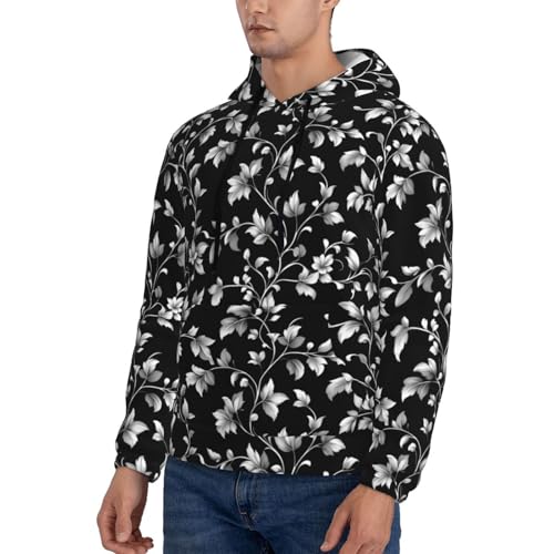 Hoodies For Men - Retro White Leaves Print Long Sleeve Casual Men'S Hoodies & Sweatshirts Pullover With Pocket3