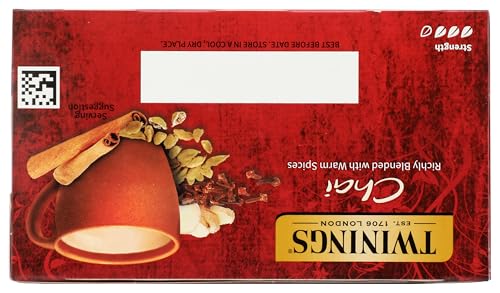 Twinings Chai Black Tea Individually Wrapped Bags, Sweet, Savoury Spices, Caffeinated, Enjoy Hot or Iced - 50 Count
