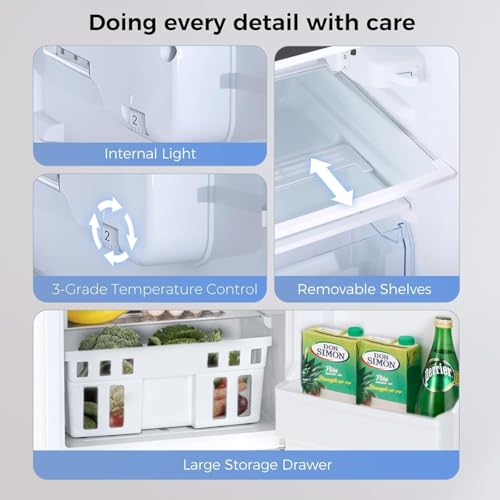 Image of Kismile 3.2 Cu.Ft Mini Fridge with Freezer, Two-Door Compact Refrigerator, Adjustable Temperature, Perfect for Bedroom, Apartment, Office, Dorm, White