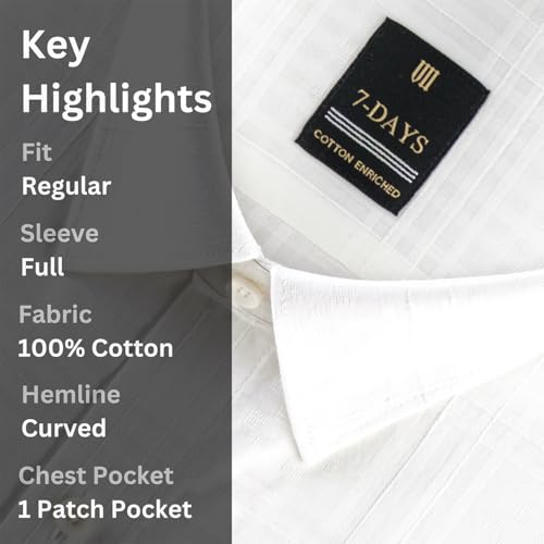 Image of 7-DAYS Men's Premium Formal Shirts - Regular Fit, Full Sleeve, 100% Pure Cotton, Self-Design, with Pocket - Stylish Office Shirts for Men
