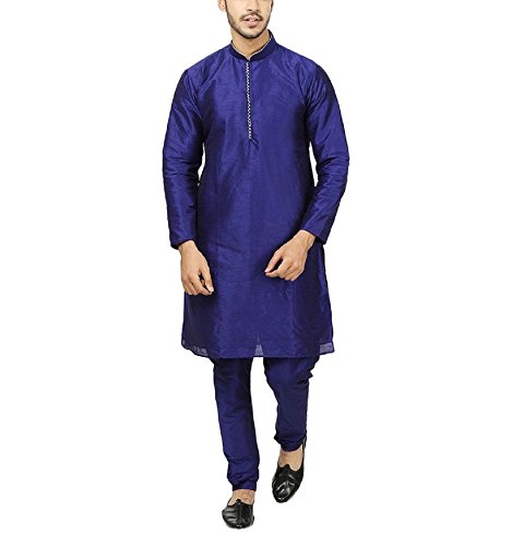 Kurta royal en soie homme avec pyjama et broderie col tunique