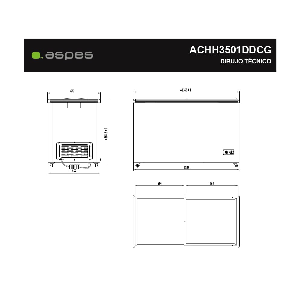 Aspes Congelador Horizontal Horeca Blanco ACHH3501DDCG. Capacidad 312 Litros, 1 Cesta, Bajo Nivel Sonoro, Eficiencia Energética Clase E