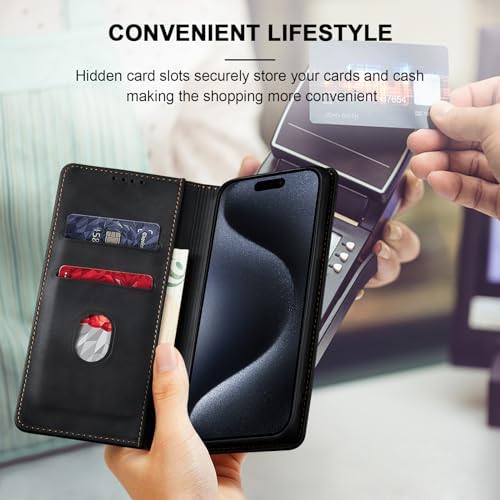Image of Jasonyu Flip Wallet Case for iPhone 15 Pro,Black
