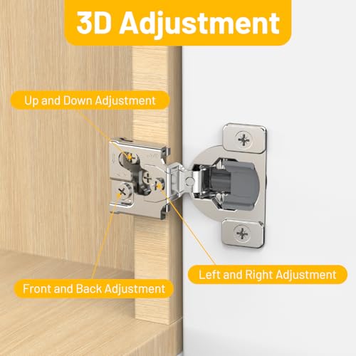 Furniware 20 Pack 10 Pairs 3/4 inch Overlay Soft Close Hinges for Face Frame Kitchen Cabinet Hinges Satin Nickel - 3 Way Adjustability Concealed Soft Close Hinges Damper Self Closing - Thumbnail 5
