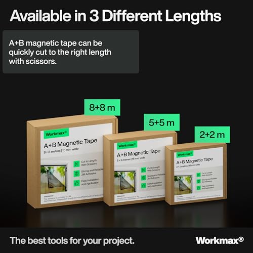 WORKMAX® A+B Magnetic Tape for Fly Screens and Mosquito Nets (2+2 m) | Cut to Fit Magnetic Strip | Magnetic Strips Self-Adhesive | Magnetic Tape Roll with Adhesive Backing