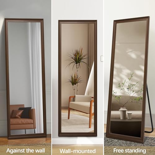 Niccy 65X22 Inch Full Length Mirror Standing Hanging Or Leaning Against Wall, Large Floor Body Mirror With Faux Wood Frame, Wall-Mounted Mirror For Bedroom Living Room Dressing Room, Walnut thumb #4