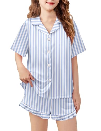 Image of Arshiner Girls Pajamas Silk Satin Pajama Set Button Pjs Ruffle Sleepwear