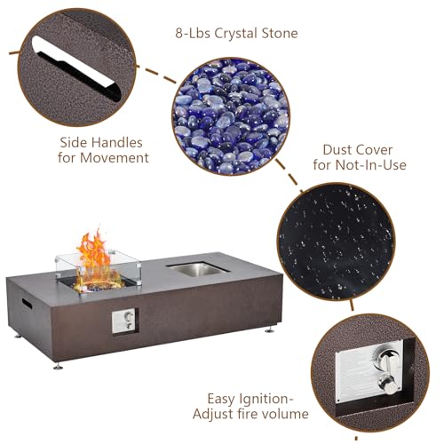 56" Propane Fire Pit Table with Ice Bucket,50000BTU Fire Table with 13" Square Drink Ice Bucket Wind Guard, Fire Glass Beads & CSA Safety Certified Outdoor Firepit for Patio Yard Garden(Bronze)