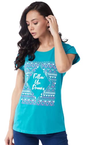 Image of Modeve Women Printed Cotton Blend Half Sleeve Round Neck T-Shirt for Summer