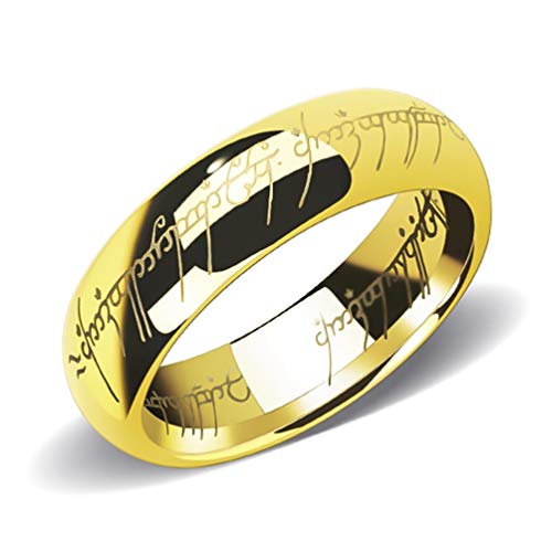 6mm Dome One Lord Rune Engraved Power Ring Style Tungsten Carbide 18K Gold Plated Laser Dark Lord's Band