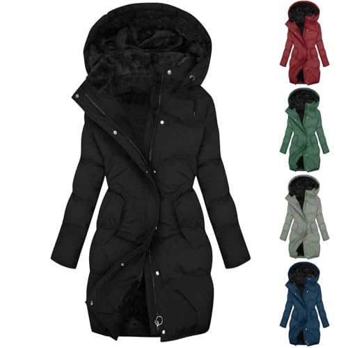 Eauptffy Jacke Damen Winter Warme Langjacke Slim Fit Warme Parka Freizeit-Baumwolljacke Outdooroutfit