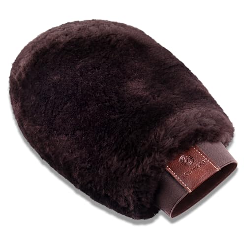 Equimour Lammfell-Putzhandschuh für Pferde – weicher Fellhandschuh zur sanften Pflege empfindlicher Stellen – entfernt Staub, poliert das Fell & eignet sich ideal Auftragen von Pflegeprodukten