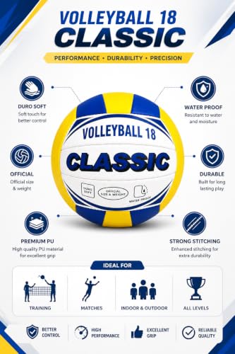 Image of Volleyball Size 5 | Soft Touch PU Leather Ball | Waterproof Volleyball for Indoor & Outdoor Play | Training Ball for Kids, Adults, School, College & Practice (vollyball)