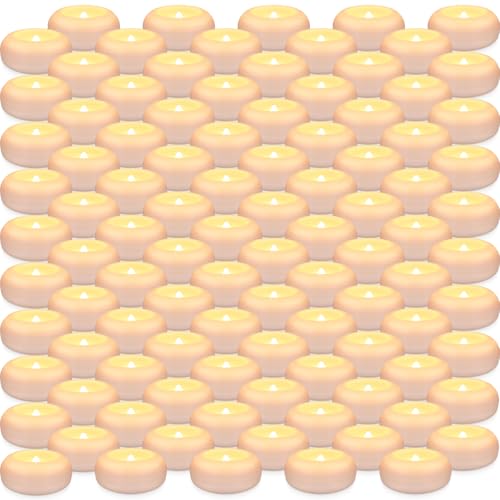 Image of 100 2-inch Floating Candles, Water Activated Flameless Tea Light | Battery Operated Waterproof Warm White LED Lights for Wedding Decorations, Pool Decor, Vase Fillers, and Party