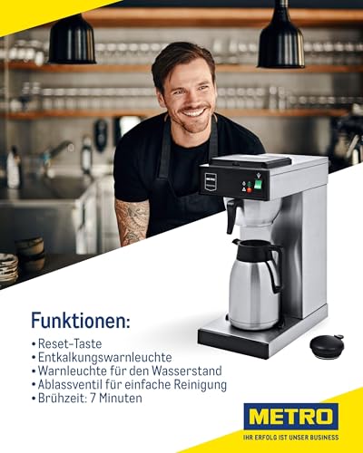 METRO Professional Filterkaffeemaschine GCT2001, 2.3L Wassertank, Isolierkanne (1.9L), Brühkontrollleuchte, Entkalkungswarnung, 2000W, inkl. 100 Papierfilter, silber – Bild 3