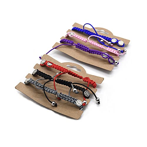 Fuqimanman2020 6pcs Saint Benedict Medal on Adjustable Cord Wrist Bracelet Set Cross Mary Virgin Saint Jude for Women Men Evil Protection Prayer Rosary Catholic Religious Jewelry2