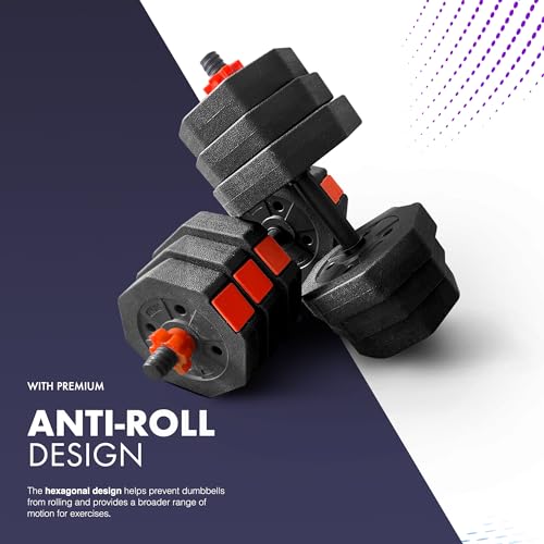 Kayman Adjustable Dumbbell Set - 20kg Total Weight with Non-Rolling Design, Adjustable Weights & Comfortable Grip - Training Equipment for Versatile Workouts at Home & Gym - Unisex (Black & Red) - Image 6