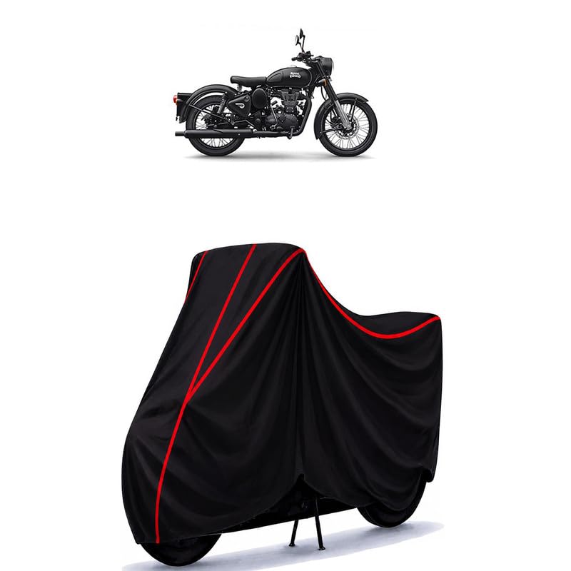 Image of Classic 500 Stealth Black Water Resistant Bike Cover for All Motorcycles & Rain | Heavy Duty Taffeta Fabric | UV Protection, Dustproof, Scratchproof | All Weather Two Wheeler Cover with Elastic Bottom