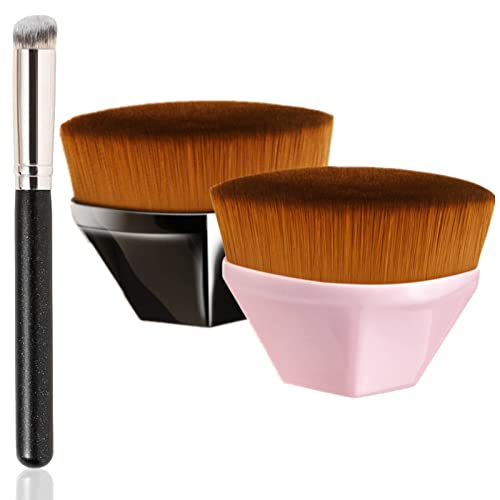Foundation Brush, Flat Top Makeup Brushes, with Concealer Brush and Protective Case, No Brush Marks, No Powder Sticking, Smooth Touch, for Cream or Flawless Powder Cosmetics