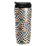 OBLUE Ice Cream Black White Checkerboard Coffee Cup 12 OZ with Lid Reusable Travel Coffee Cup Sports Tumbler