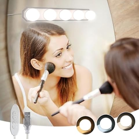 Led Mirror Lights, HELOIE 5 Bulbs Portable Makeup Light Cover