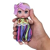 Beem Jun 6' Cute Small Baby Doll Newborn Baby All Vinyl Reborn Baby Dolls for Girls Swivel Mini Dolls 16 cm Crying Baby DIY Toys for Ages 3+(Purple)