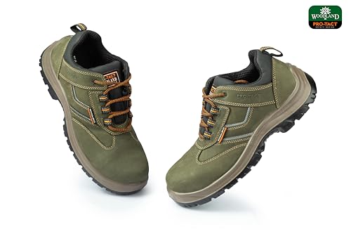 Image of Woodland Thunder Nubuck Leather Safety Shoes for Men | Oil Resistant Safety Shoe with Anti Slip Grip | Lightweight, Antistatic PU Double Density with Composite Toe | Olive Green (7 UK, 41 EU)