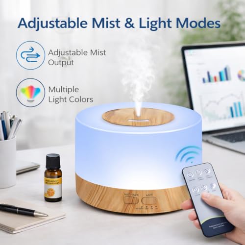 Image of PURE AROMA 700 ML Aroma Diffuser for Home, Office & Spa - Ultrasonic Cool Mist Humidifier with Remote Control, LED Light, Large Capacity Essential Oil Diffuser for Bedroom, Living Room & Yoga