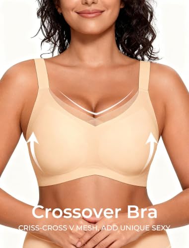 Image of Vinfact Womens V Lace Wireless Seamless Bras No Underwire Comfort Push Up Bra Supportive Full Coverage Bralettes T Shirt Bra
