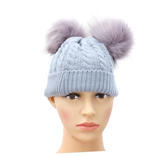 Winter Knit Hat with Double Hairball Design Adorable Crochet Beanie for Boys and Warm Grey Twisted Knit Cap for Cold Weather Soft Comfortable Durable4