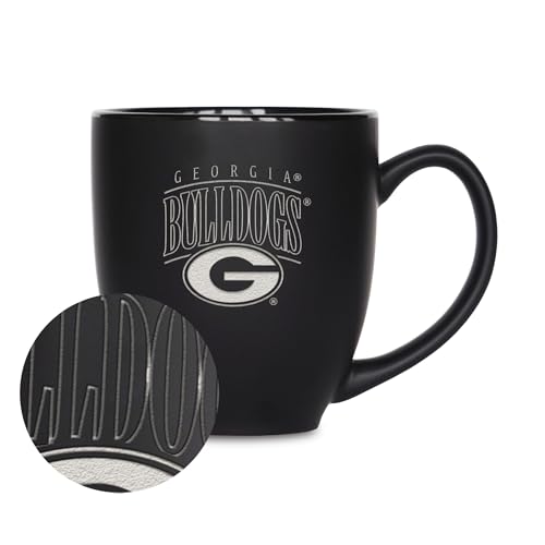 Rico Industries NCAA Georgia Bulldogs Tribute 15oz Laser Engraved Matte Black Ceramic Bistro Mug - For Hot or Cold Drinks