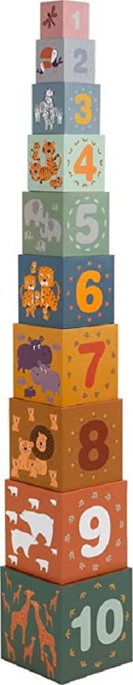 small foot Stapelwürfel "Safari", Motorikspielzeug, Sortierspiel zum Zählen lernen, für Kinder ab 12 Monaten, 11957