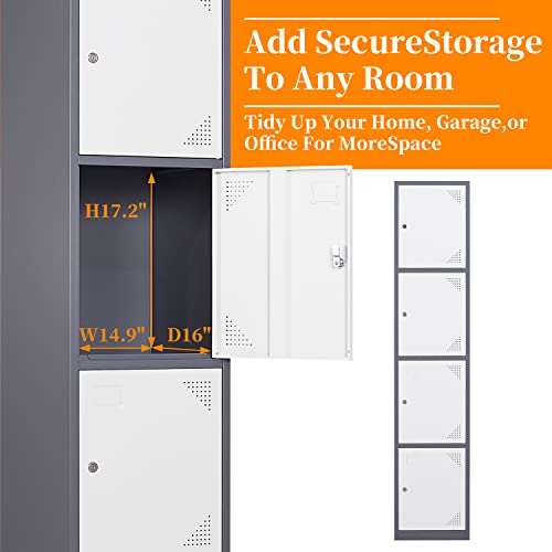 Image of Metal Locker with 4 Doors, 71'' Lockers for Employees Steel Storage Locker, Lockable Locker Cabinet for School, Gym, Home Office and Garage(Grey White) (Rectangular)