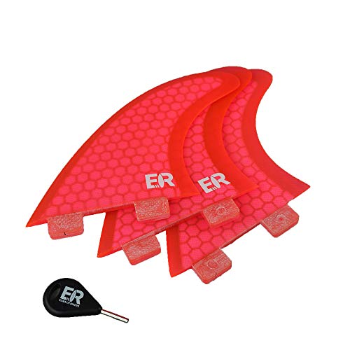 Eisbach Riders - FCS Surfboard Fiberglas Honeycomb Thruster Fin Set with Fin Key - Quillas para Tablas de Surf - Size Small/Medium/Large (Pink)