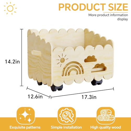 Wood Kids Bookshelf, Montessori Bookshelf, with 2 Adjustable Dividers, 4 Wheels Suitable Kids Rooms, Nursery & Classroom, Book Shelf for Kids Rooms, Toddler Book Rack, Nursery Book Shelves