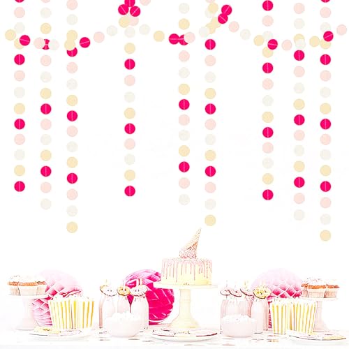 Image of Hot-Pink Beige Party-Decorations Streamers-Garland - 52ft Birthday Baby Shower Hanging Paper Banner, Bachelorette Bridal Shower Wedding Girl Blush Decor Hugfond