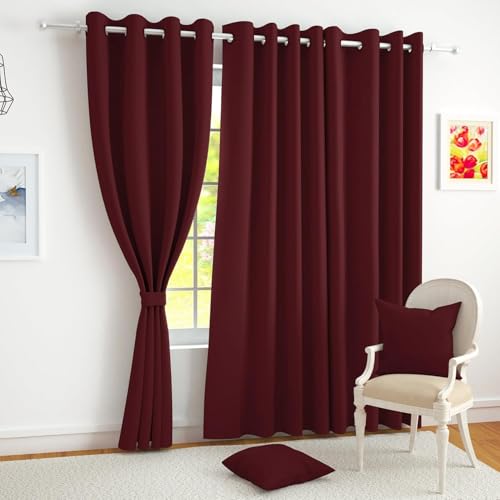Image of SKIVE India Room Darkening Thermal Insulated Polyester Blackout Curtain | Set of 2 (Size-9 FEET, Maroon)