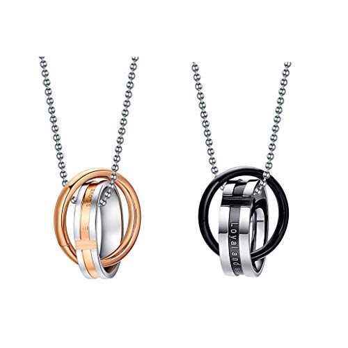F Fityle 2Pcs Promessa De Amor Leal E Constante Anéis Duplos Colar De Pingente De Casais