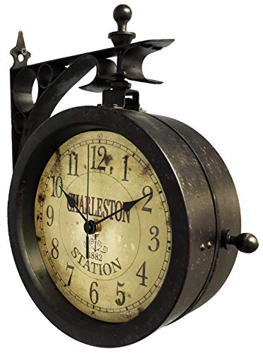 Infinity Instruments Charelston Metal Outdoor Clock, Waterproof Double Sided Train Station Clock & Thermometer - Image 4