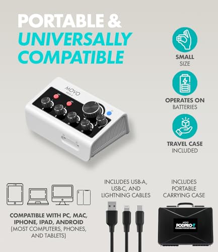 Image of Movo Portable Podcast Equipment Bundle for iPhone /Android Phones- Podcast Kit with Audio Interface, 2 CastMic Dynamic Mics, 2 Stands - For Smartphones, Computers (with Desk Stands)