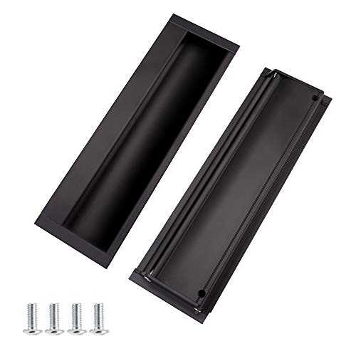 KostaTech 2 Tiradores Empotrados, Tiradores Deslizantes Invisibles para Puertas, Armarios o Cajones, Tiradores Rectangulares de 152 mm x 48 mm (Negro) Cover