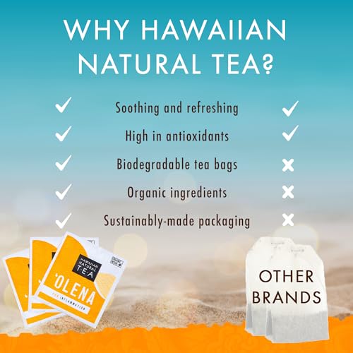 Image of Olena Turmeric Tea, Herbal Green Tea Blend - Hawaiian Natural, 20 Bags | All-natural and antioxidant-rich for wellness with ginger and black pepper; vegan and keto-friendly