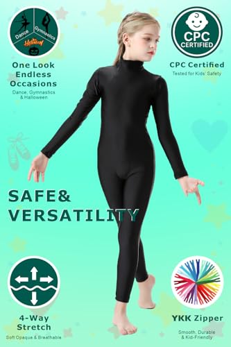 OVIGILY Girls Long Sleeve Unitard Kids Full Body Dance Leotard Turtleneck Bodysuit for Halloween,Costumes - Thumbnail 2
